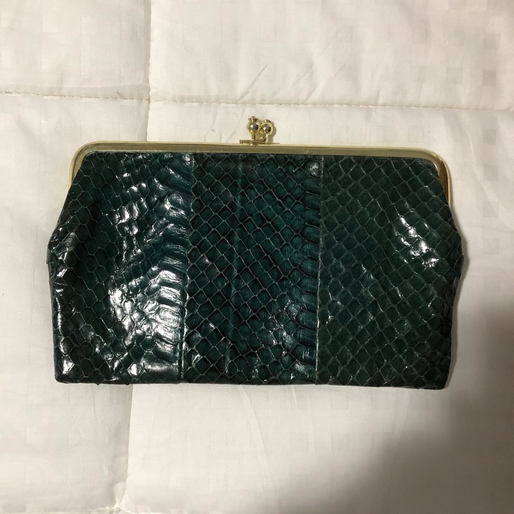 Vintage Green Faux Crocodile Mini Clutch